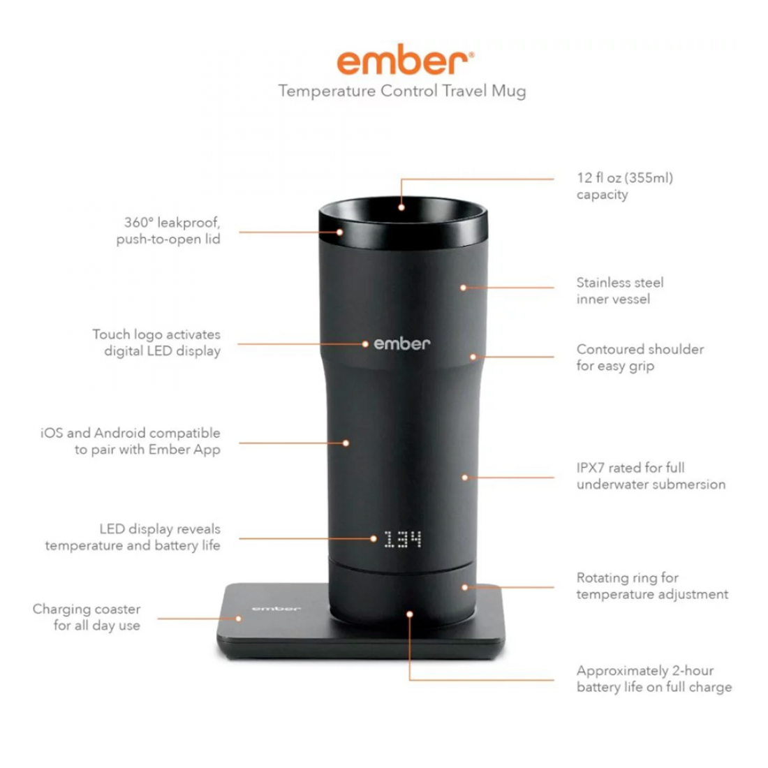 Ember Travel Mug 2 กระติกน้ำอัจฉริยะ Stainless Steel ควบคุมความอุ่นด้วย ...