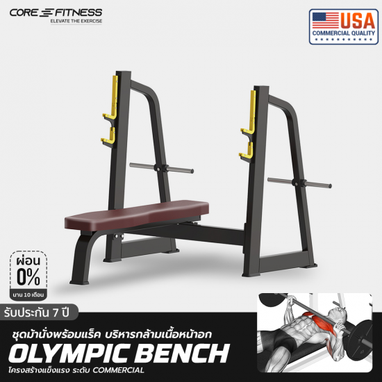 Bench Olympic TB43 ชุดม้านั่งพร้อมแร็ค บริหารกล้ามเนื้ออก มาตรฐานฟิตเนสเซ็นเตอร์