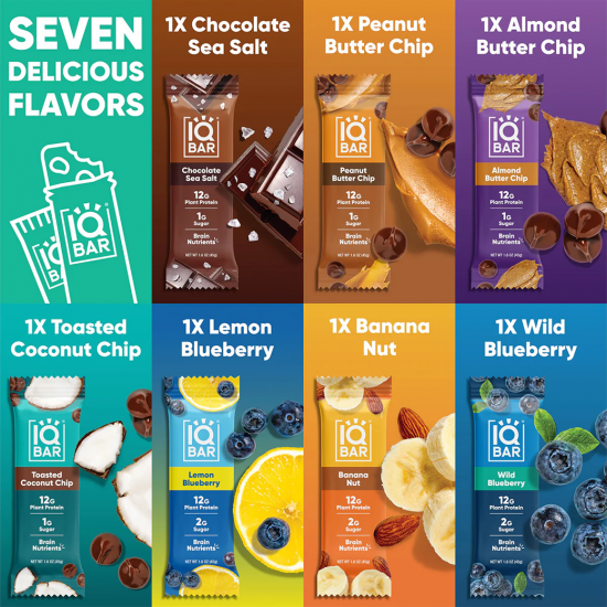 IQBAR Brain and Body Plant Protein Bars (7 Bar Sampler) โปรตีนบาร์จากพืช เสริมสมองและร่างกาย IQBAR Brain and Body Plant Protein Bars (7 Bar Sampler) โปรตีนบาร์จากพืช เสริมสมองและร่างกาย