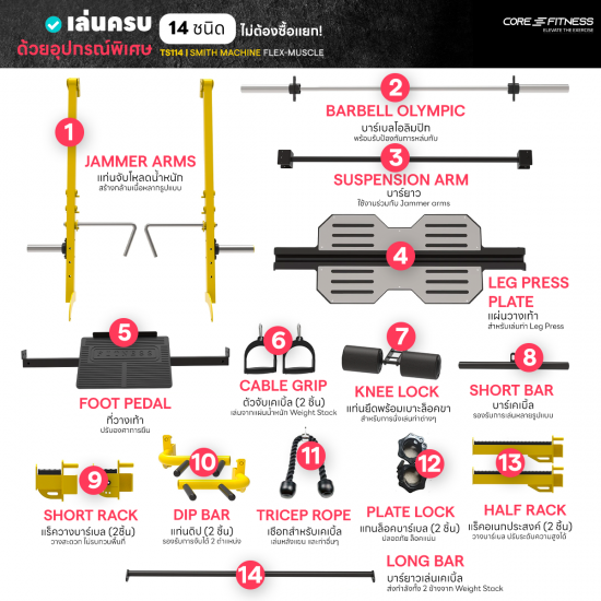 Smith Machine Flex-Muscle (TS114) - สมิทแม็กชีนระดับสูง ครบทุกฟังก์ชั่น