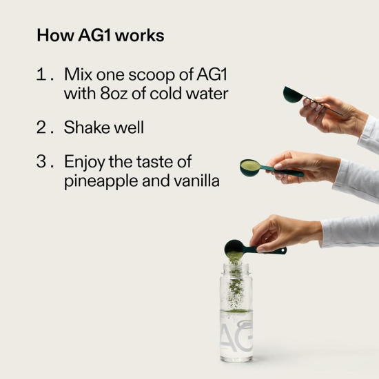 AG1 Greens Powder (30 Servings) เครื่องดื่ม Superfood พร้อมชง โปรไบโอติกเสริมลำไส้ ภูมิคุ้มกัน และพลังงานตลอดวัน