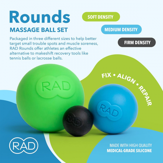 RAD Rounds 3 Density Yoga Massage Ball Set for Deep Tissue Myofascial Release (3-Pack)